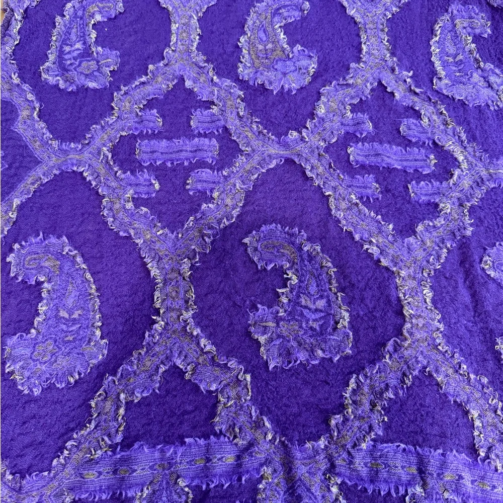 Wool Blend Purple Patterned Fringe Scarf Shawl Elegant Indian Made